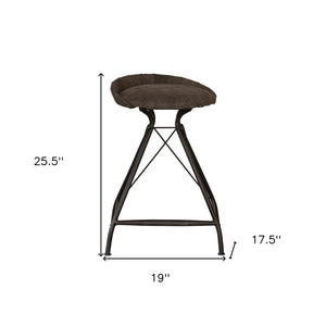 Homeroots 25" Brown And Black Leather And Iron Low Back Counter Height Swivel Bar Chair   527556
