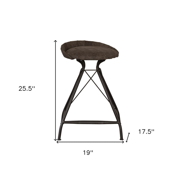 Homeroots 25" Brown And Black Leather And Iron Low Back Counter Height Swivel Bar Chair   527556
