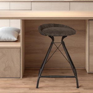 Homeroots 25" Brown And Black Leather And Iron Low Back Counter Height Swivel Bar Chair   527556