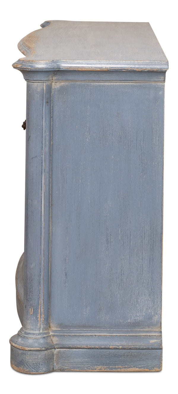 Sarreid Columns Bowfront Sideboard In Robins Egg Blue - Stylish Reclaimed Pine With 2 Removable Shelves Blue  52755