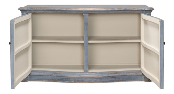 Sarreid Columns Bowfront Sideboard In Robins Egg Blue - Stylish Reclaimed Pine With 2 Removable Shelves Blue  52755