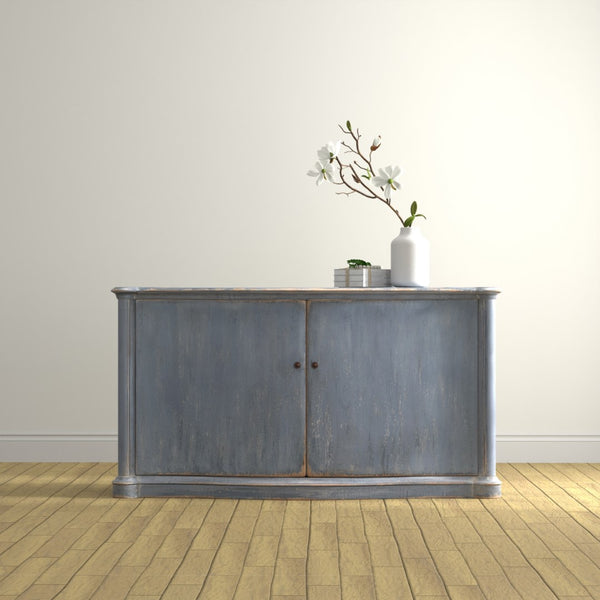 Sarreid Columns Bowfront Sideboard In Robins Egg Blue - Stylish Reclaimed Pine With 2 Removable Shelves Blue  52755