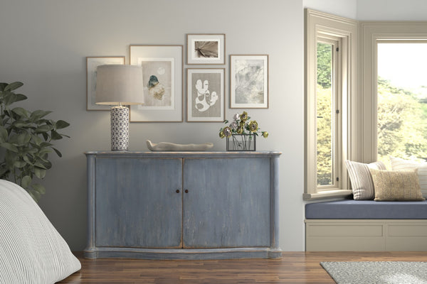 Sarreid Columns Bowfront Sideboard In Robins Egg Blue - Stylish Reclaimed Pine With 2 Removable Shelves Blue  52755