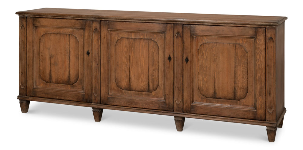 Sarreid French Country Sideboard - Reclaimed Pine With 3 Doors & Removable Shelves For Stylish Storage Tan  52756