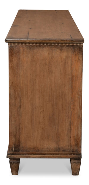 Sarreid French Country Sideboard - Reclaimed Pine With 3 Doors & Removable Shelves For Stylish Storage Tan  52756