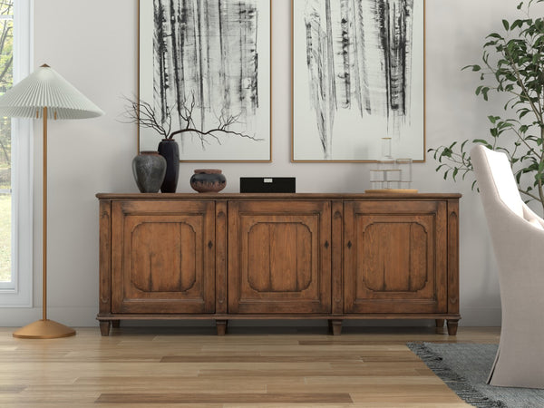 Sarreid French Country Sideboard - Reclaimed Pine With 3 Doors & Removable Shelves For Stylish Storage Tan  52756