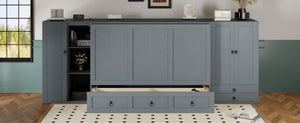 English Elm Queen Murphy Bed with Wardrobe Cabinets Built-in Usb Charging and Concealed Drawers Gray LP000590AAE
