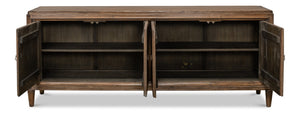 Sarreid Deco Wall Sideboard - Solid Elm Wood In Toast Brown With 4 Doors & 2 Removable Shelves For Storage Brown  52758