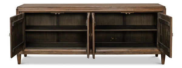 Sarreid Deco Wall Sideboard - Solid Elm Wood In Toast Brown With 4 Doors & 2 Removable Shelves For Storage Brown  52758