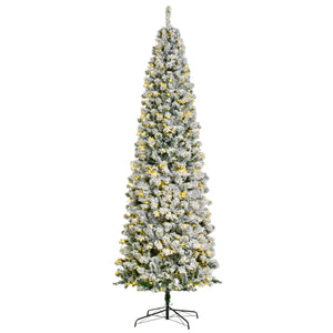 English Elm Homcom 9Ft Snow-Flocked Slim Douglas Fir Tree With 550 Led Lights - Realistic, Low-Maintenance Decor W2225P229809