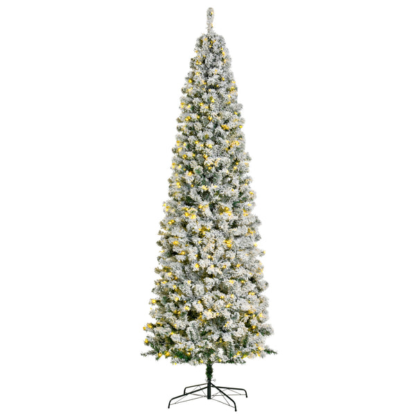 English Elm Homcom 9Ft Snow-Flocked Slim Douglas Fir Tree With 550 Led Lights - Realistic, Low-Maintenance Decor W2225P229809