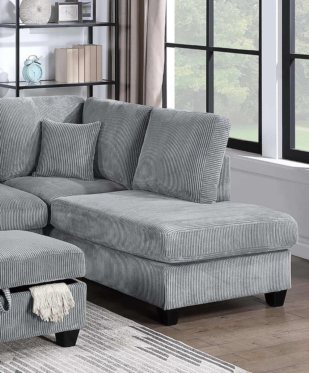 English Elm Contemporary Corduroy Sectional with Usb Charging Chaise and Lidded Storage Ottoman B011S02228
