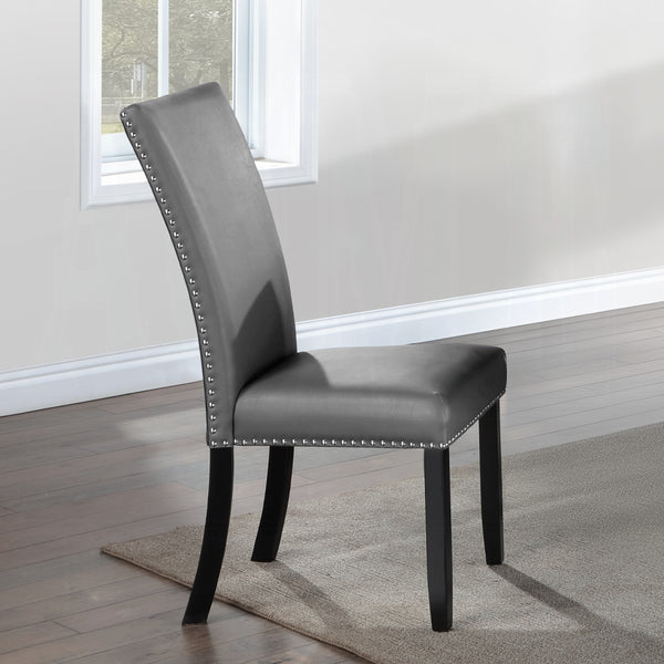 English Elm Modern Upholstered Side Chairs Set of 2 Gray Synthetic Leather Dining Chairs with Nailhead Trim, Black Legs, Comfortable Design for Entertaining B2741P336522