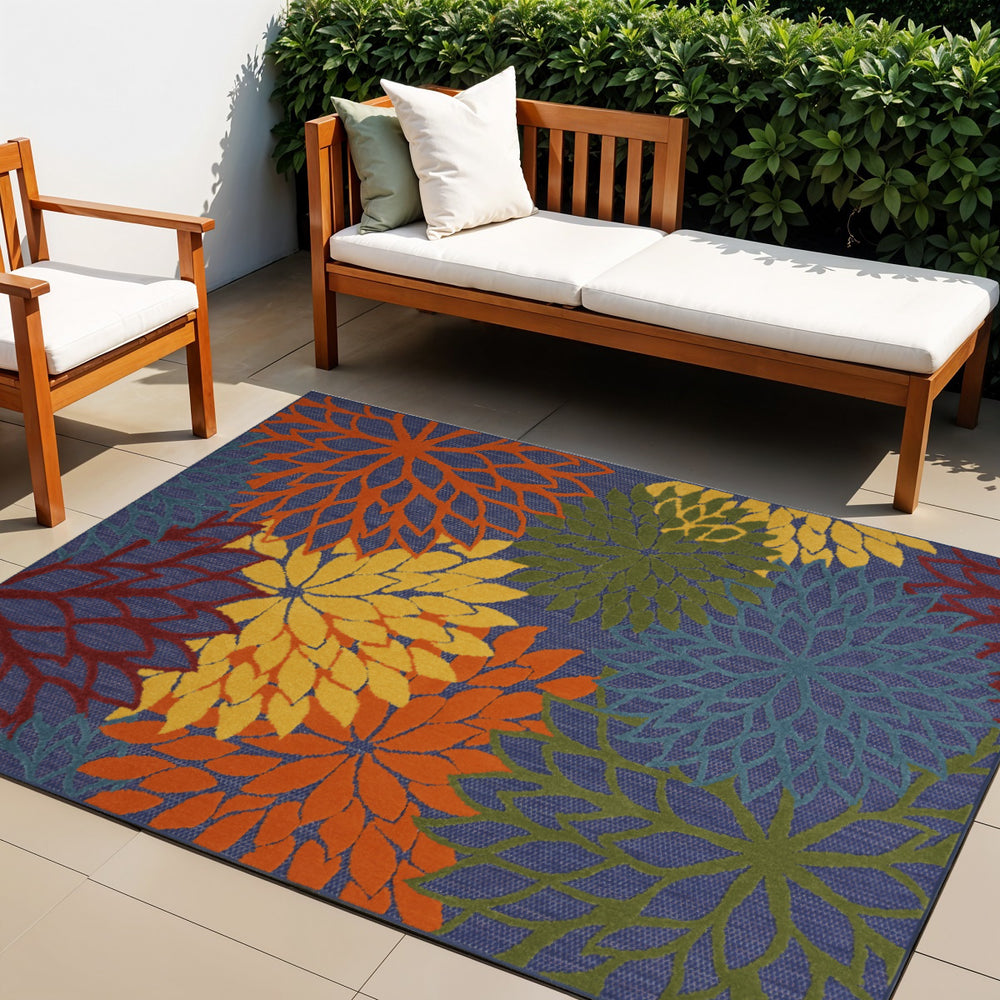 Homeroots 4' Indoor Outdoor Area Rug – Colorful Floral Design In Blue, Yellow, Green For Versatile Spaces  Polypropylene 527603