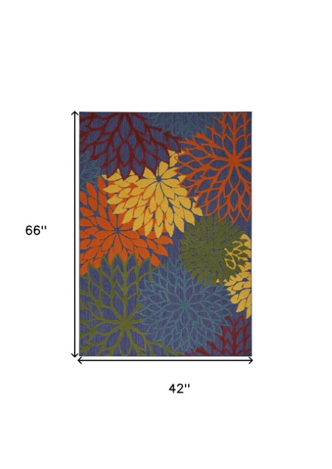 Homeroots 4' Indoor Outdoor Area Rug – Colorful Floral Design In Blue, Yellow, Green For Versatile Spaces  Polypropylene 527603