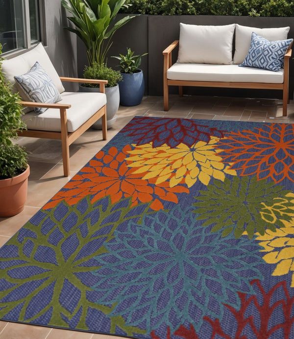 HomeRoots 5' Tropical-Inspired Blue, Yellow & Green Area Rug - Durable, Easy-Care for Indoor & Outdoor Spaces 527605