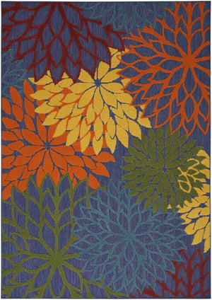 HomeRoots 5' Tropical-Inspired Blue, Yellow & Green Area Rug - Durable, Easy-Care for Indoor & Outdoor Spaces 527605