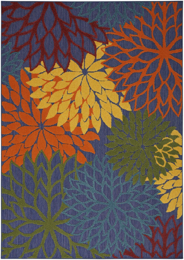HomeRoots 5' Tropical-Inspired Blue, Yellow & Green Area Rug - Durable, Easy-Care for Indoor & Outdoor Spaces 527605