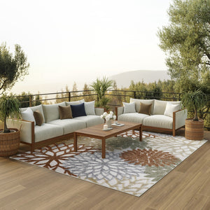 HomeRoots 6' Indoor/Outdoor Area Rug in Ivory, Green, and Blue – Tropical Style, Easy Care, Durable Design 527606