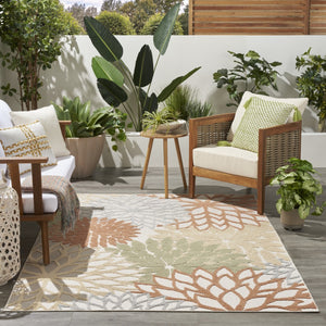 HomeRoots 6' Indoor/Outdoor Area Rug in Ivory, Green, and Blue – Tropical Style, Easy Care, Durable Design 527606