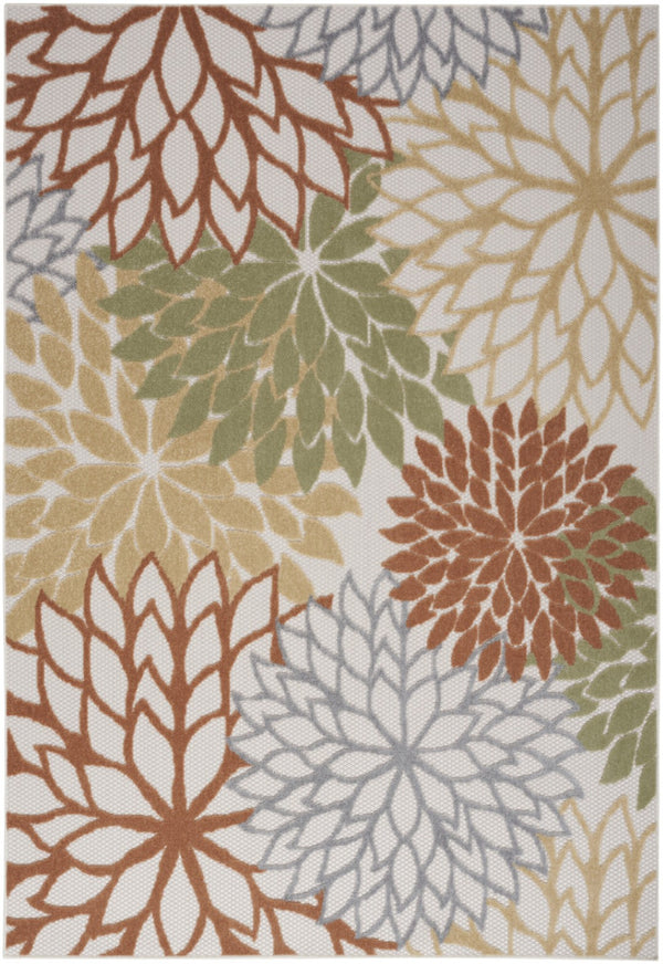 HomeRoots 6' Indoor/Outdoor Area Rug in Ivory, Green, and Blue – Tropical Style, Easy Care, Durable Design 527606