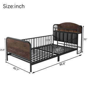 English Elm Twin Solid Wood Platform Bed with Guardrail for Kids, Low-Profile Sturdy Pine Frame, Safe Sleep Solution Black 43.7 L x 16.93 W x 9.65 H W2593P337436