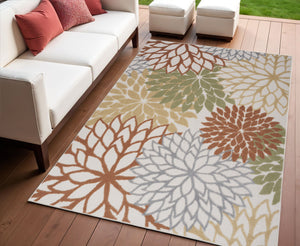 Homeroots 4' X 6' Indoor Outdoor Area Rug In Ivory, Green & Blue – Stylish, Durable, And Easy To Maintain!  Polypropylene 527608