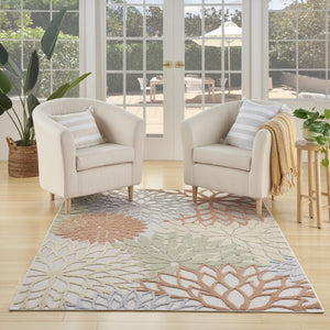Homeroots 4' X 6' Indoor Outdoor Area Rug In Ivory, Green & Blue – Stylish, Durable, And Easy To Maintain!  Polypropylene 527608