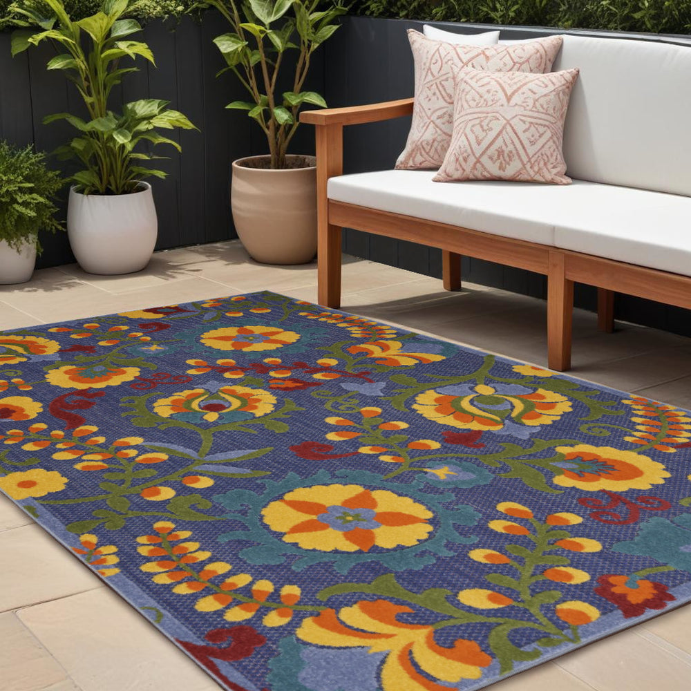Homeroots 6' X 9' Blue Yellow And Green Indoor Outdoor Area Rug  Polypropylene 527609