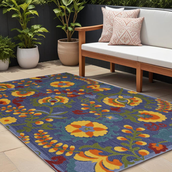 Homeroots 6' X 9' Blue Yellow And Green Indoor Outdoor Area Rug  Polypropylene 527609