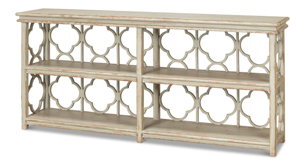 Sarreid Quatrefoil Bookshelf Console Table – Stylish Sage Finish With Reclaimed Pine For Modern Elegance Green  52761
