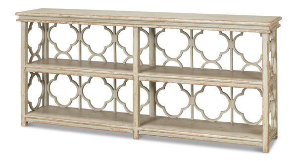 Sarreid Quatrefoil Bookshelf Console Table – Stylish Sage Finish With Reclaimed Pine For Modern Elegance Green  52761