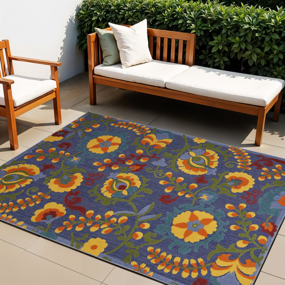 Homeroots 4' Vibrant Blue, Yellow & Green Indoor Outdoor Area Rug - Durable, Versatile, Stylish For Any Space  Polypropylene 527610
