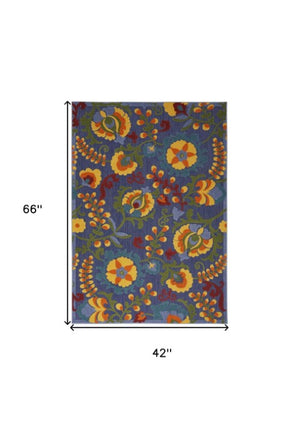 Homeroots 4' Vibrant Blue, Yellow & Green Indoor Outdoor Area Rug - Durable, Versatile, Stylish For Any Space  Polypropylene 527610