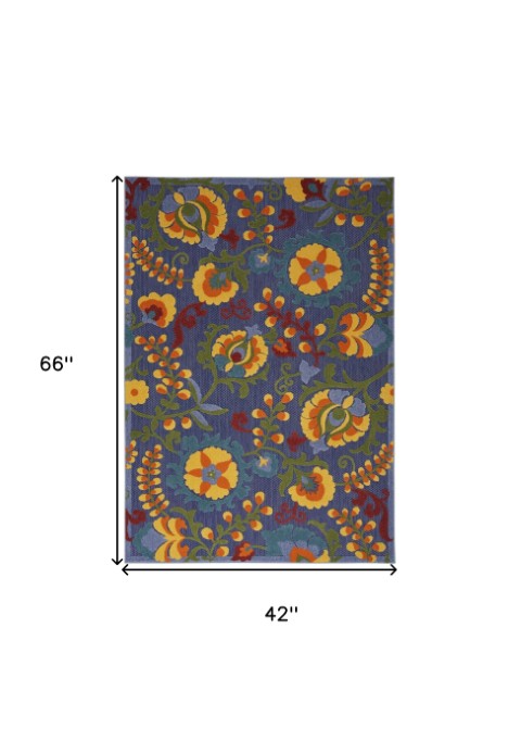 Homeroots 4' Vibrant Blue, Yellow & Green Indoor Outdoor Area Rug - Durable, Versatile, Stylish For Any Space  Polypropylene 527610