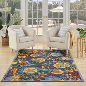 Homeroots 4' Vibrant Blue, Yellow & Green Indoor Outdoor Area Rug - Durable, Versatile, Stylish For Any Space  Polypropylene 527610