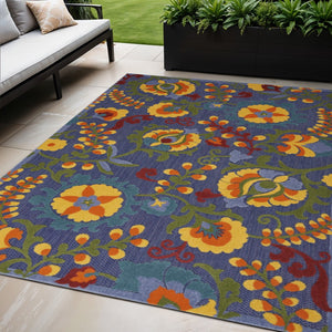HomeRoots 5' Vibrant Blue Yellow Green Area Rug - Weather-Resistant Indoor Outdoor Floral Design for Any Space 527611