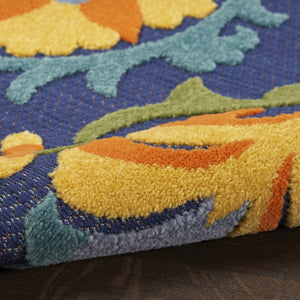 HomeRoots 5' Vibrant Blue Yellow Green Area Rug - Weather-Resistant Indoor Outdoor Floral Design for Any Space 527611