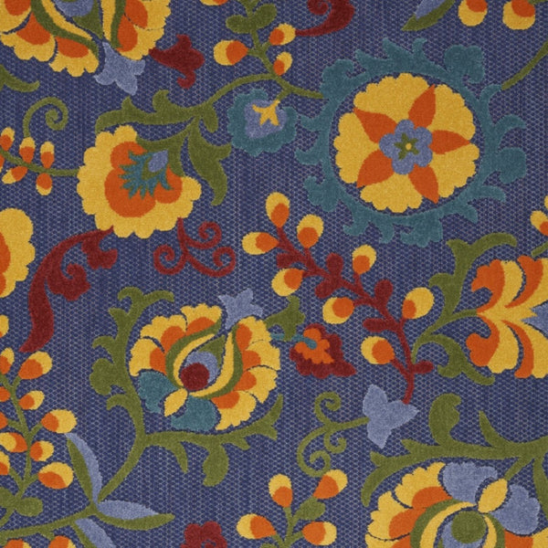 HomeRoots 5' Vibrant Blue Yellow Green Area Rug - Weather-Resistant Indoor Outdoor Floral Design for Any Space 527611
