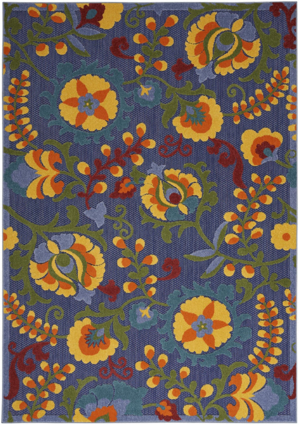 HomeRoots 5' Vibrant Blue Yellow Green Area Rug - Weather-Resistant Indoor Outdoor Floral Design for Any Space 527611