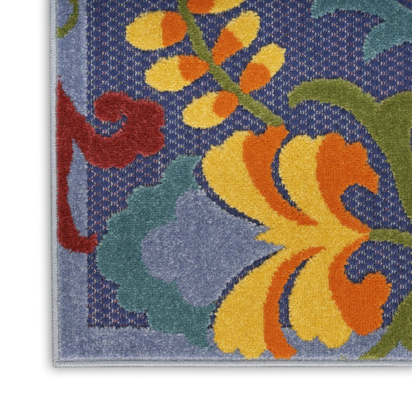 HomeRoots 5' Vibrant Blue Yellow Green Area Rug - Weather-Resistant Indoor Outdoor Floral Design for Any Space 527611