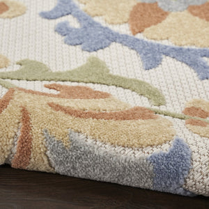 HomeRoots 6' X 9' Elegant Ivory and Blue Floral Area Rug for Indoor/Outdoor Spaces - Durable, Stylish & Easy Care 527612