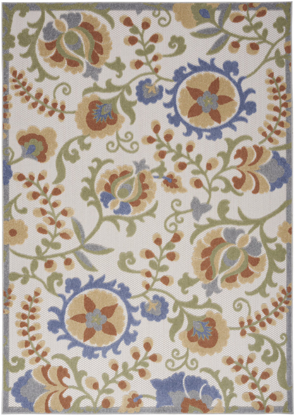 Homeroots 5' X 7' Ivory And Blue Indoor Outdoor Area Rug  Polypropylene 527614