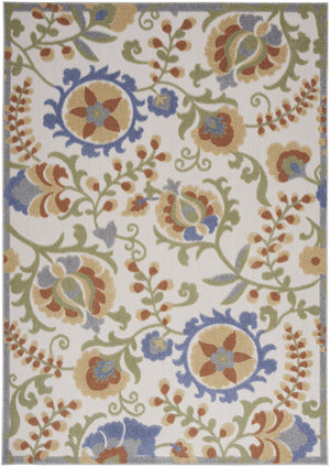 Homeroots 5' X 7' Ivory And Blue Indoor Outdoor Area Rug  Polypropylene 527614