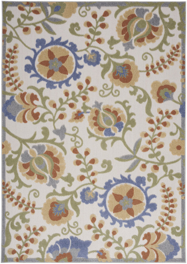 Homeroots 5' X 7' Ivory And Blue Indoor Outdoor Area Rug  Polypropylene 527614