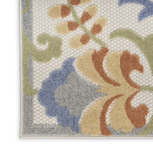 HomeRoots 5' Indoor Outdoor Area Rug - Elegant Ivory & Blue Floral Design, Stain Resistant & Easy Care! 527614
