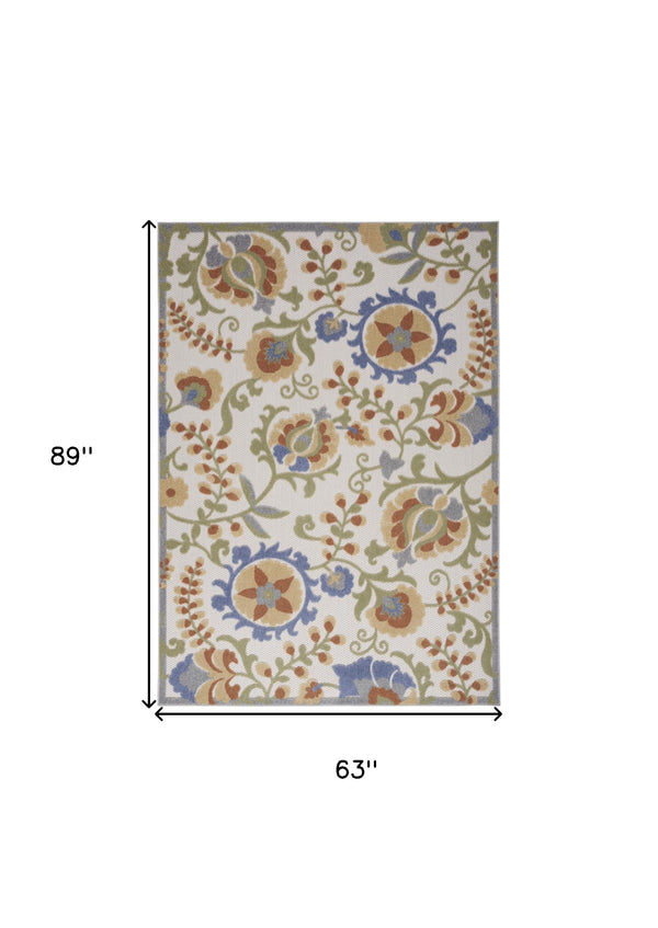 Homeroots 5' X 7' Ivory And Blue Indoor Outdoor Area Rug  Polypropylene 527614