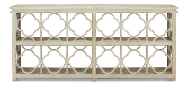 Sarreid Quatrefoil Bookshelf Console Table – Stylish Sage Finish With Reclaimed Pine For Modern Elegance Green  52761