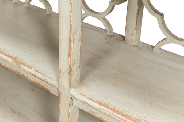 Sarreid Quatrefoil Bookshelf Console Table – Stylish Sage Finish With Reclaimed Pine For Modern Elegance Green  52761