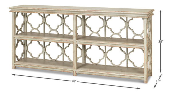 Sarreid Quatrefoil Bookshelf Console Table – Stylish Sage Finish With Reclaimed Pine For Modern Elegance Green  52761